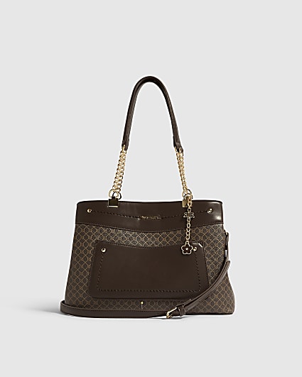 Brown Faux Leather Front Pocket Tote Bag