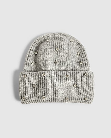 Grey Embellished Beanie