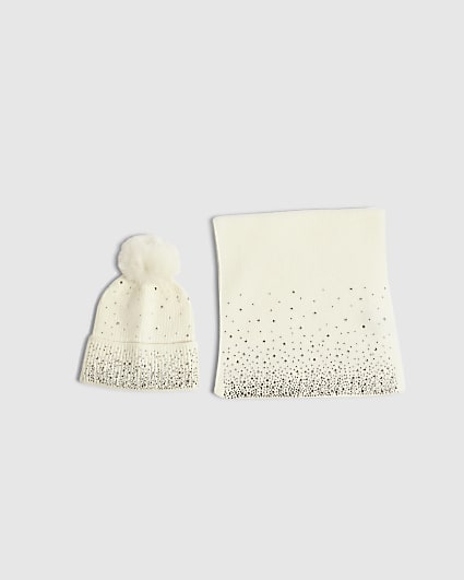 Cream Embellished Scarf Gift Set