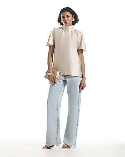 Cream Satin Shoulder Pad Top