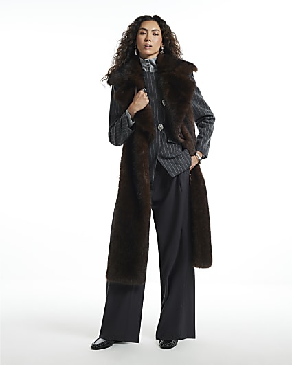 Brown Faux Fur Long Collar
