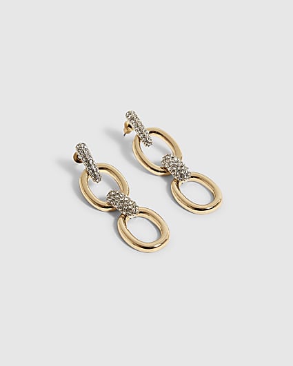 Gold Triple Link Drop Earrings
