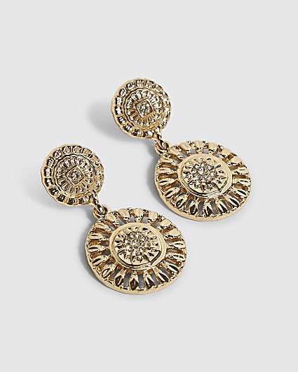 Gold Coin Drop Earrings