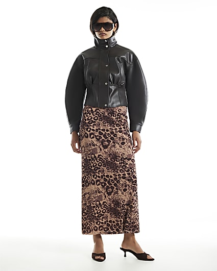 Beige Leopard Metallic Mesh Maxi Skirt