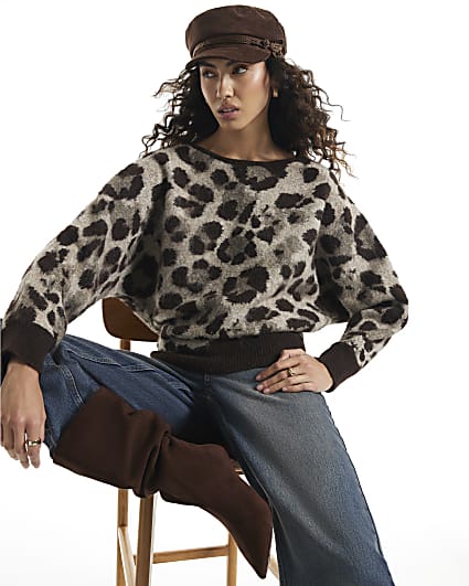 Brown Leopard Cosy Knit Jumper