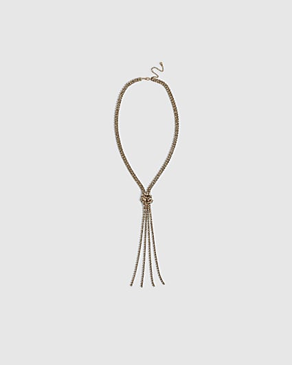 Gold Beaded Chain Knotted Necklace