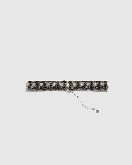 Black Gunmetal Rhinestone Choker Necklace