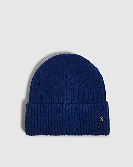 Blue Knit Turned Up Cuff Beanie