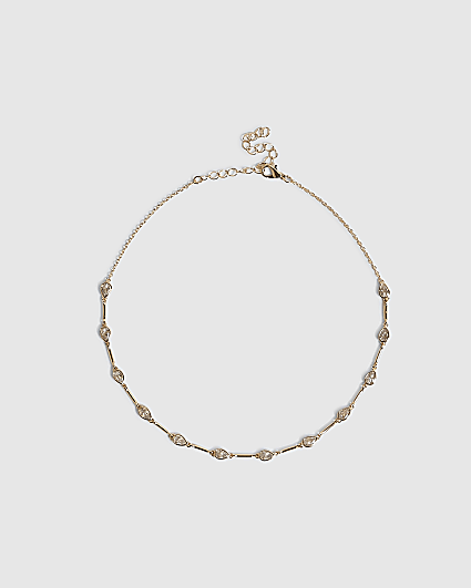 Gold Diamond Simulant Teardrop Necklace