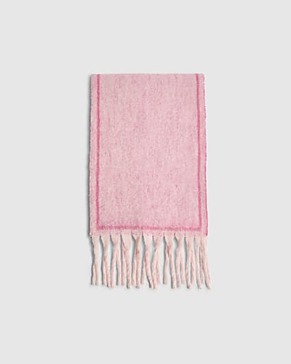 Pink Fluffy Knit Tassel Scarf