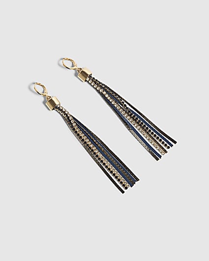 Gold Multi Colour Mixed Chain Tassel Earrings