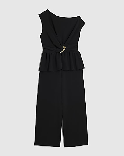 Petite Black One Shoulder Buckle Jumpsuit