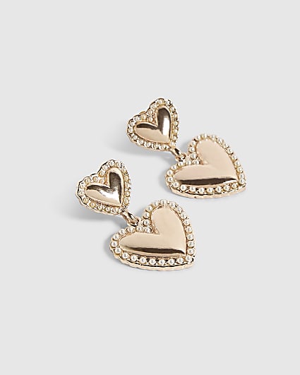 Rose Gold Pearl Heart Drop Earrings
