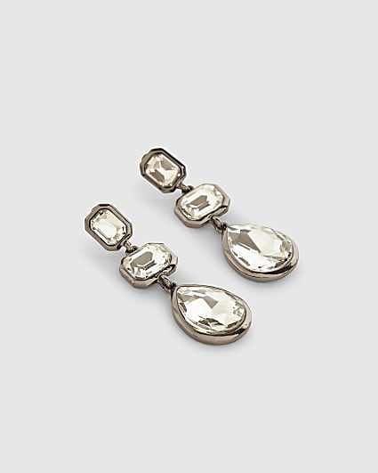 Silver Gunmetal Crystal Drop Earrings