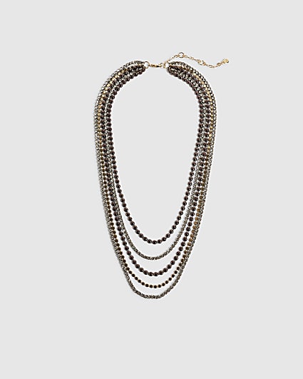 Brown Metal Multi Mixed Chain Necklace