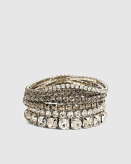 Silver Diamante Cupchain Stretch Bracelet Set