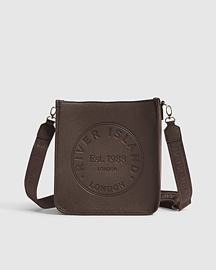 Brown Faux Leather Embossed Messenger Bag