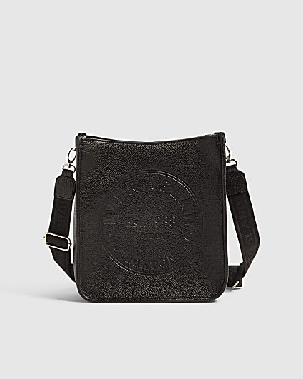 Black Faux Leather Embossed Messenger Bag