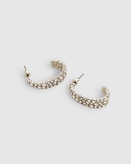 Silver Rhinestone Hoop Earrings