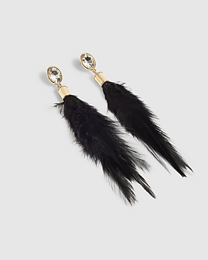 Black Feather Drop Earrings