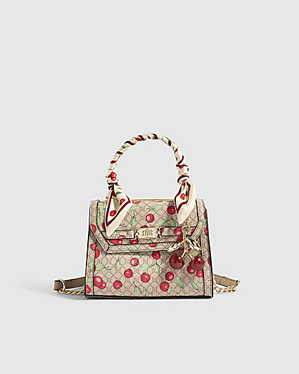 Beige Cherry Mini Tote Crossbody Bag