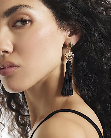 Black And Gold Tassel Earrings