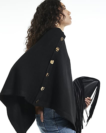 Black Asymmetric Knitted Cape