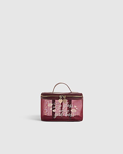Burgundy Mesh Makeup Vanity Bag