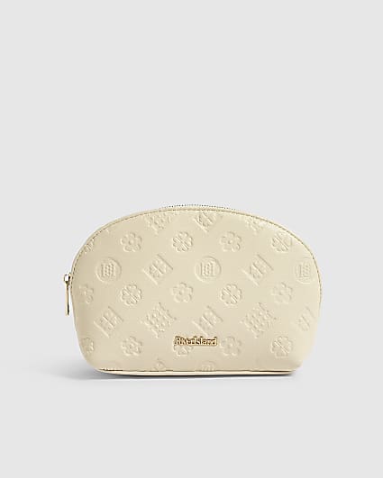 Cream Embossed Monogram Makeup Bag