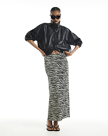 Cream Zebra Glitter Mesh Maxi Skirt