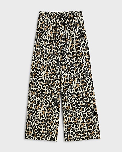 Petite Brown Premium Leopard Wide Joggers