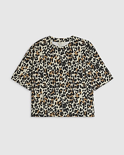 Petite Brown Premium Leopard Boxy T-Shirt