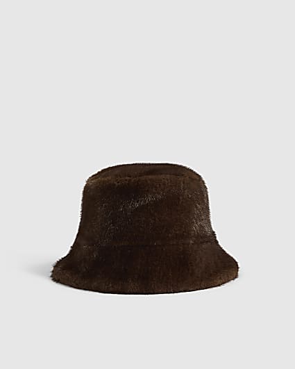 Brown Reversible Faux Fur Leopard Bucket Hat