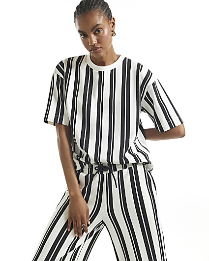 Black Premium Vertical Stripe Boxy T-Shirt
