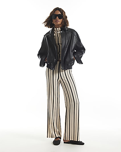 Black Stripe Wide Leg Shirred Trousers
