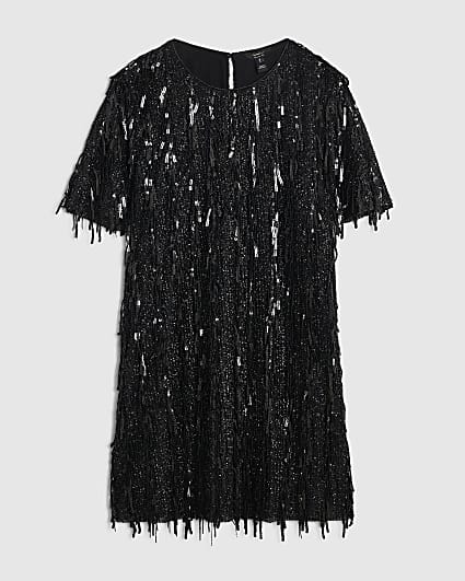 Petite Black Sequin T-Shirt Dress