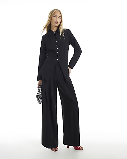 Black Wide Leg Tailored Trousers