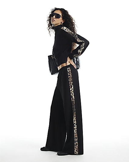 Black Leopard Sequin Side Joggers