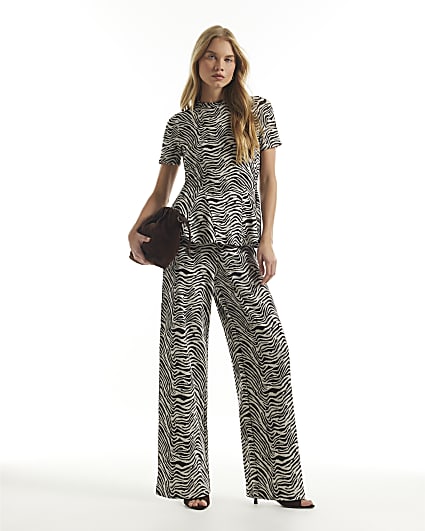 Brown Zebra Print Wide Leg Joggers