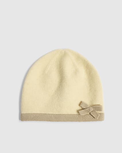 Cream Bow Knitted Beanie Hat