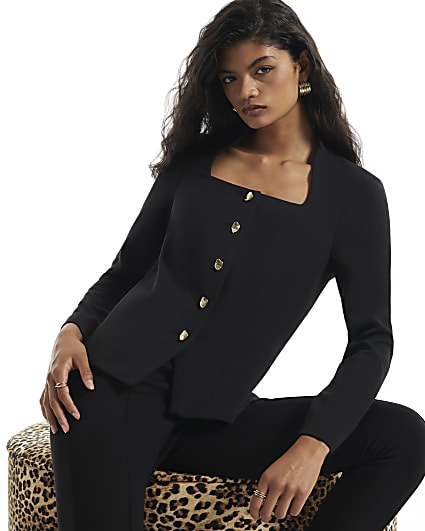Black Stand Cup Collar Jacket