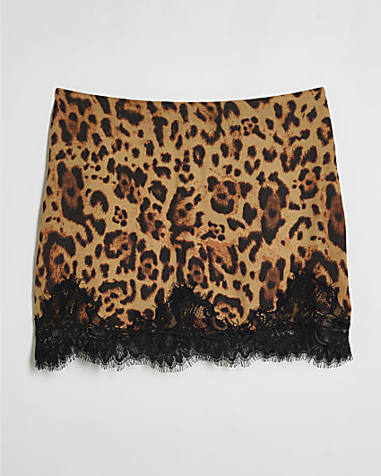 Petite Brown Leopard Print Lace Mini Skirt