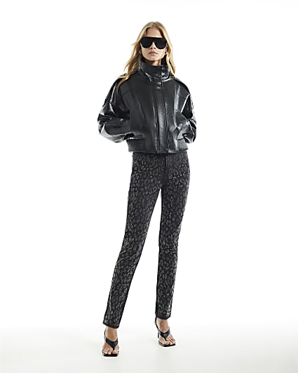 Black Leopard Diamante Cigarette Jeans