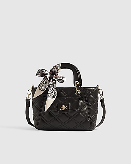 Black Front Pocket Quilted Scarf Shoulder Bag
