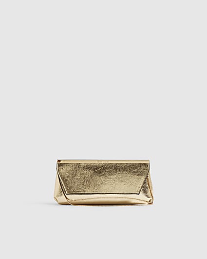 Gold Metal Bar Top Flap Clutch Bag