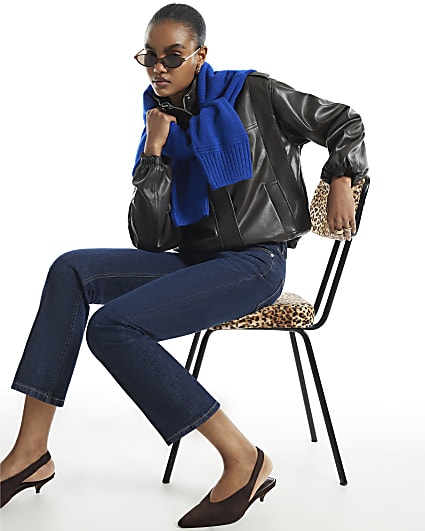 Blue Cropped Kick Flare Jeans