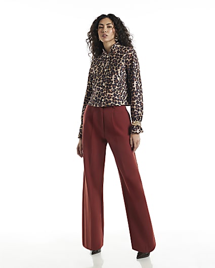 Rust Skinny Belted Wide Leg Trousers