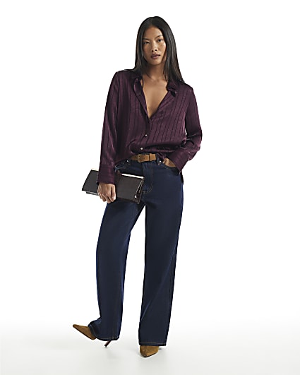 Petite Burgundy Stripe Crinkle Blouse