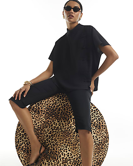 Black Crepe Frogging Blouse