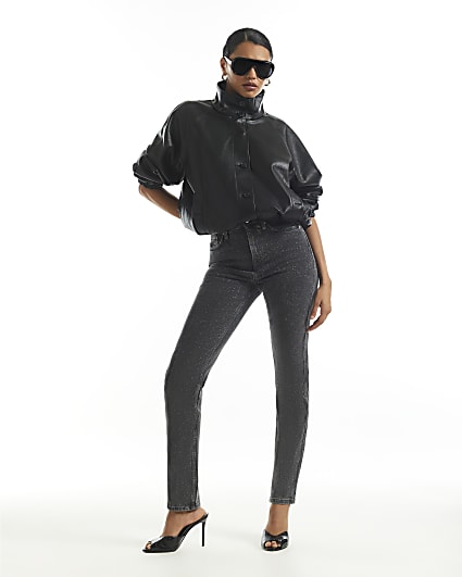 Black High Waisted Sparkle Cigarette Jeans
